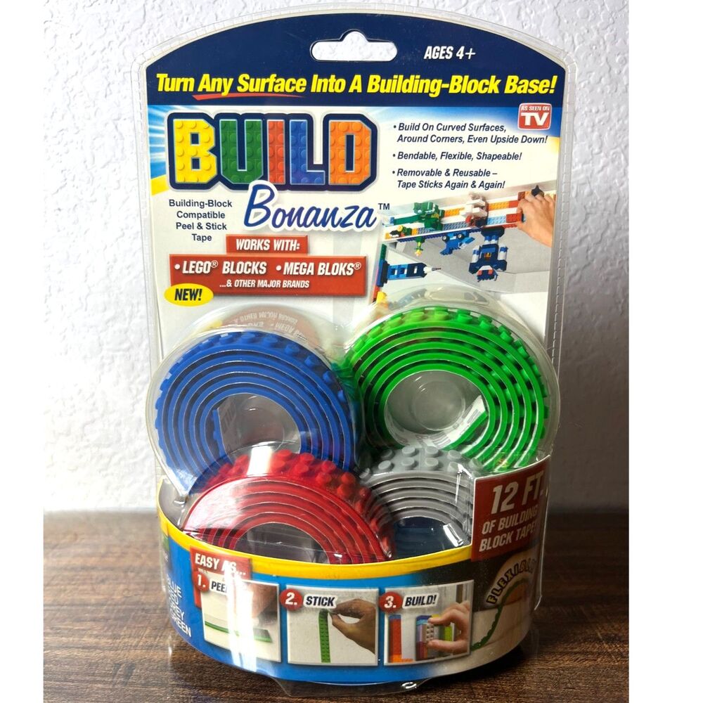 Build Bonanza 12 Ft Peel Stick Brick Tape LEGO Mega Bloks Compatible New Sealed
